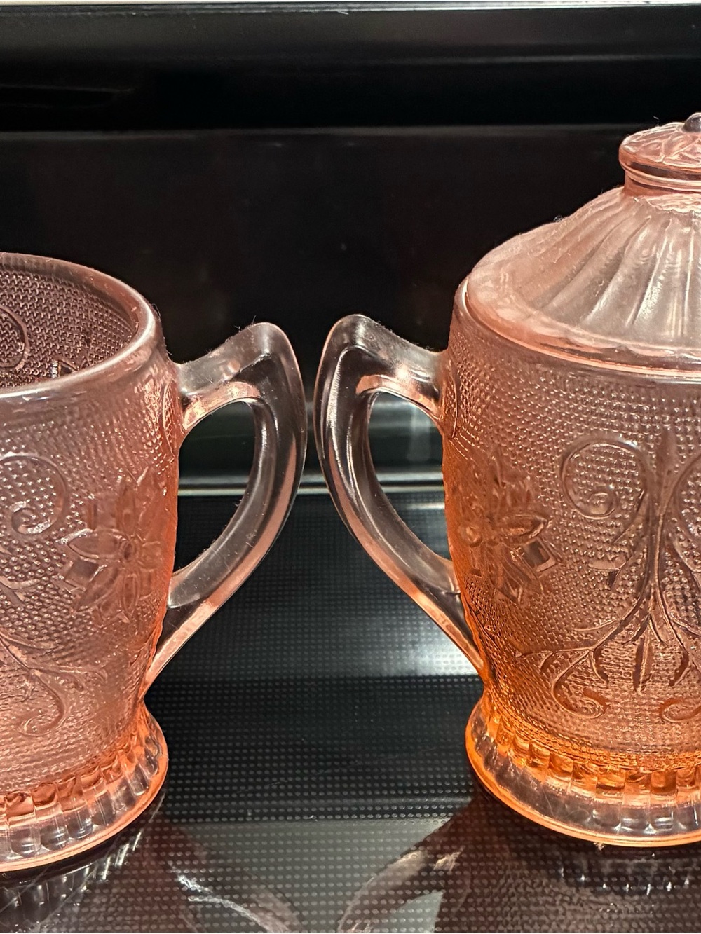 Tiara Pink Pressed Glass Sugar and Creamer Set